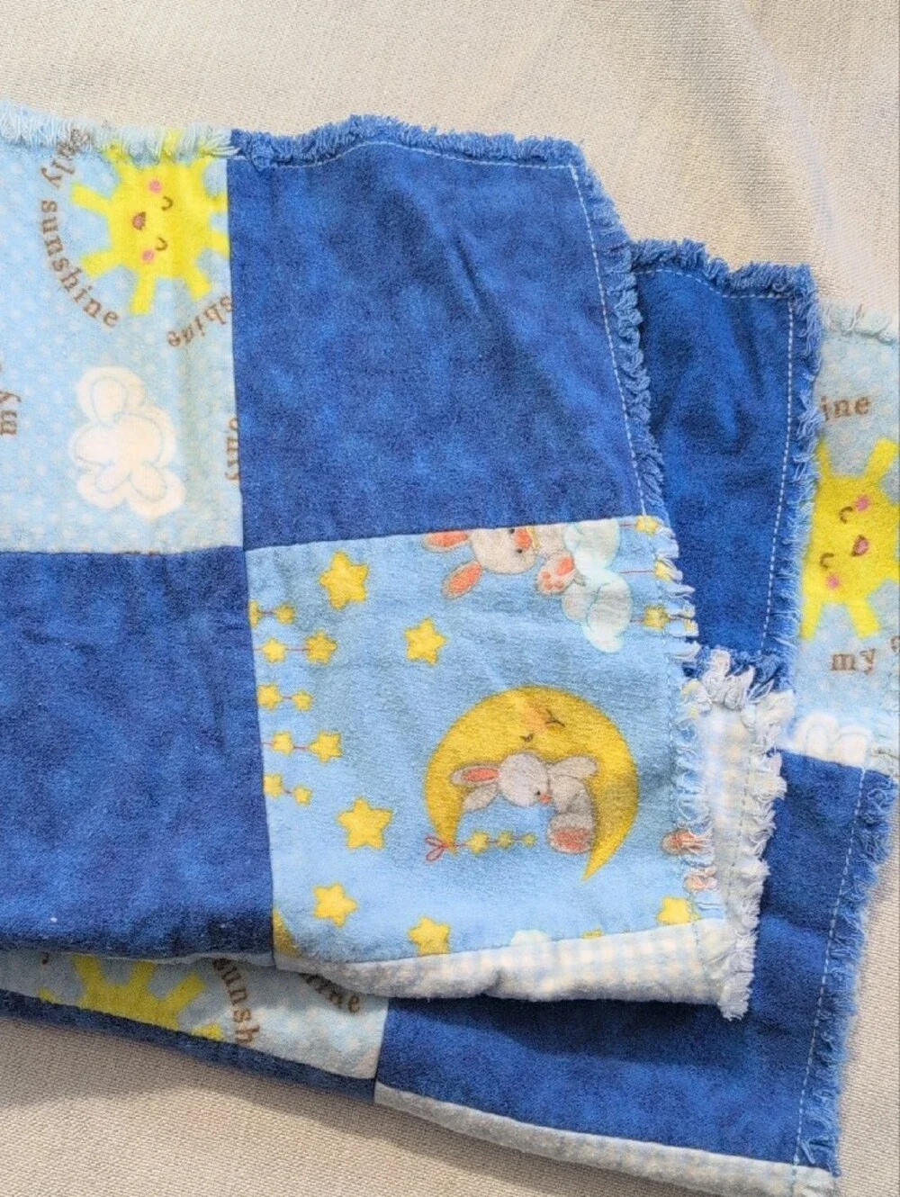 Baby Patchwork Lovey Blanket in Blue and Yellow